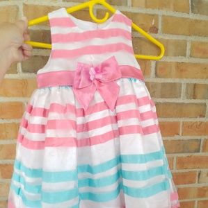 Toddler Girls Pink and Teal Striped Dress